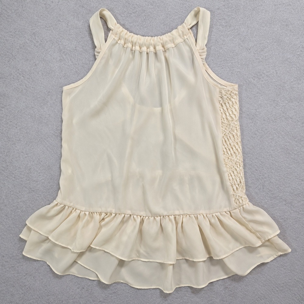Tank Top S Ruffle Hem Boho Coquette tiered chiffon crochet